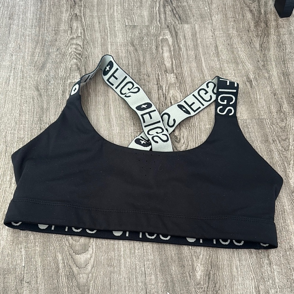 Figs Black Sports Bra with Logo Straps